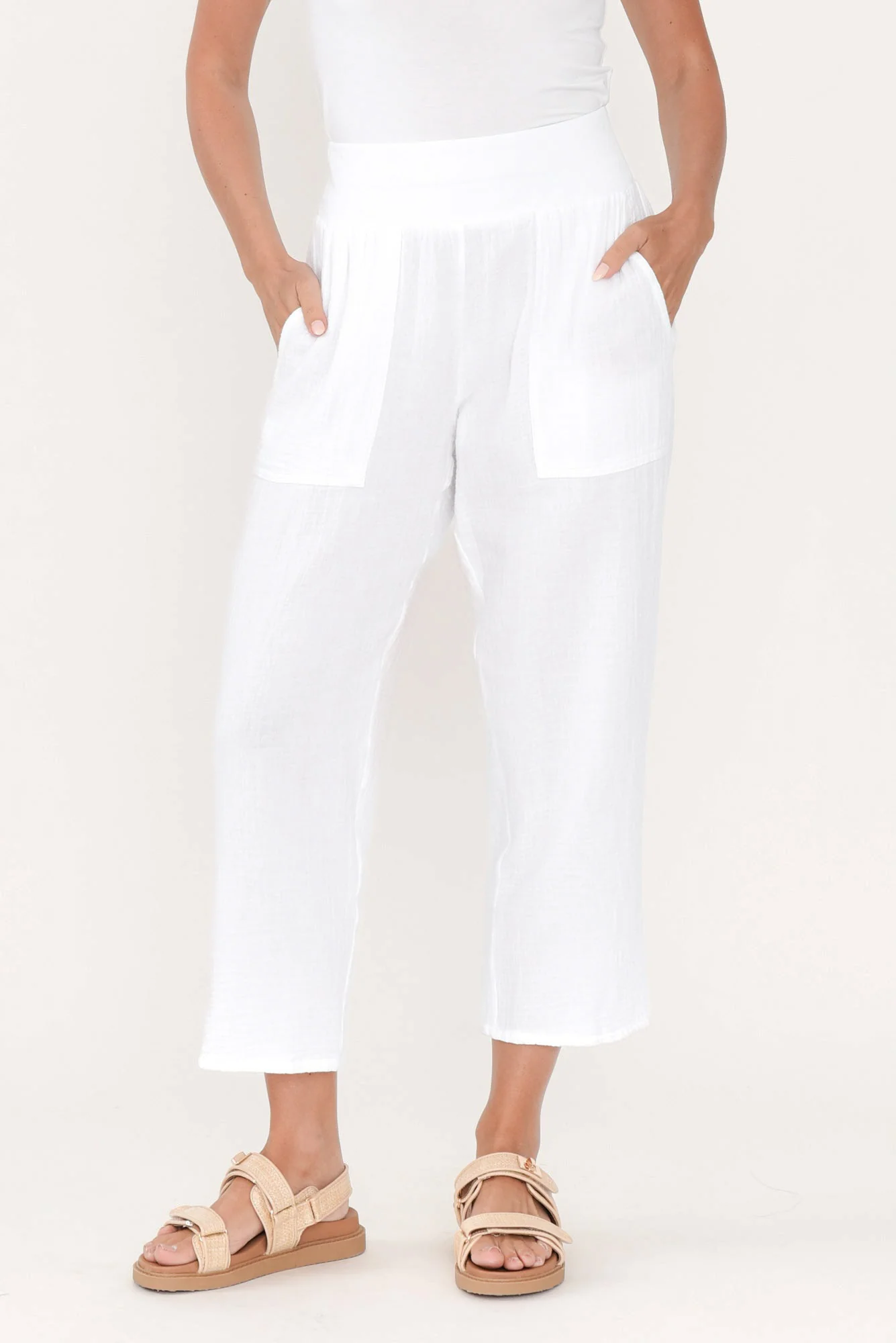 Athos White Cotton Cheesecloth 7/8 Pants
