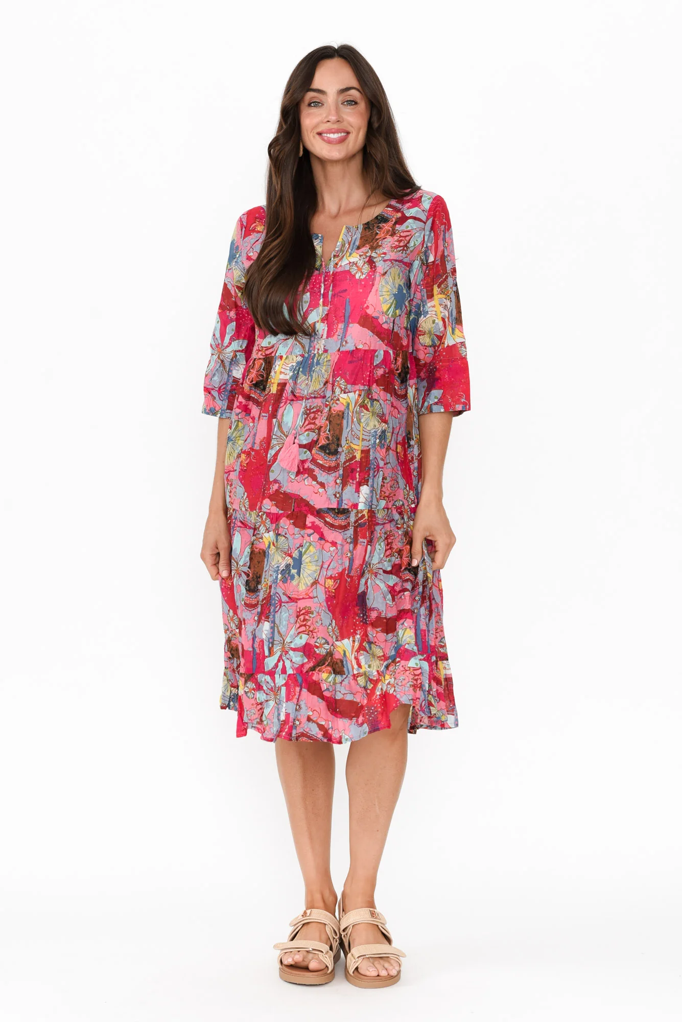 Milana Pink Mosaic Crinkle Cotton Dress