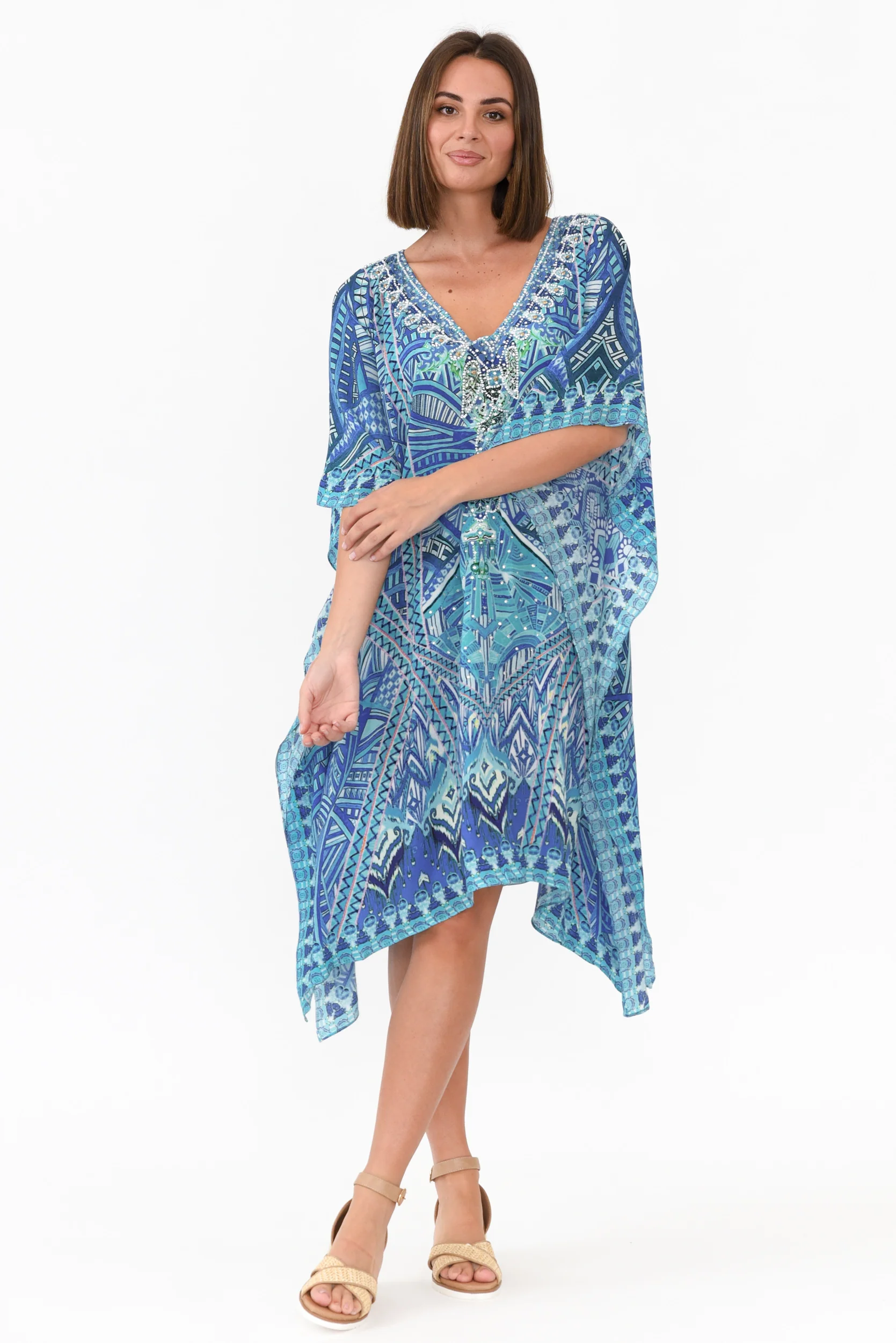 Emen Blue Silk Kaftan