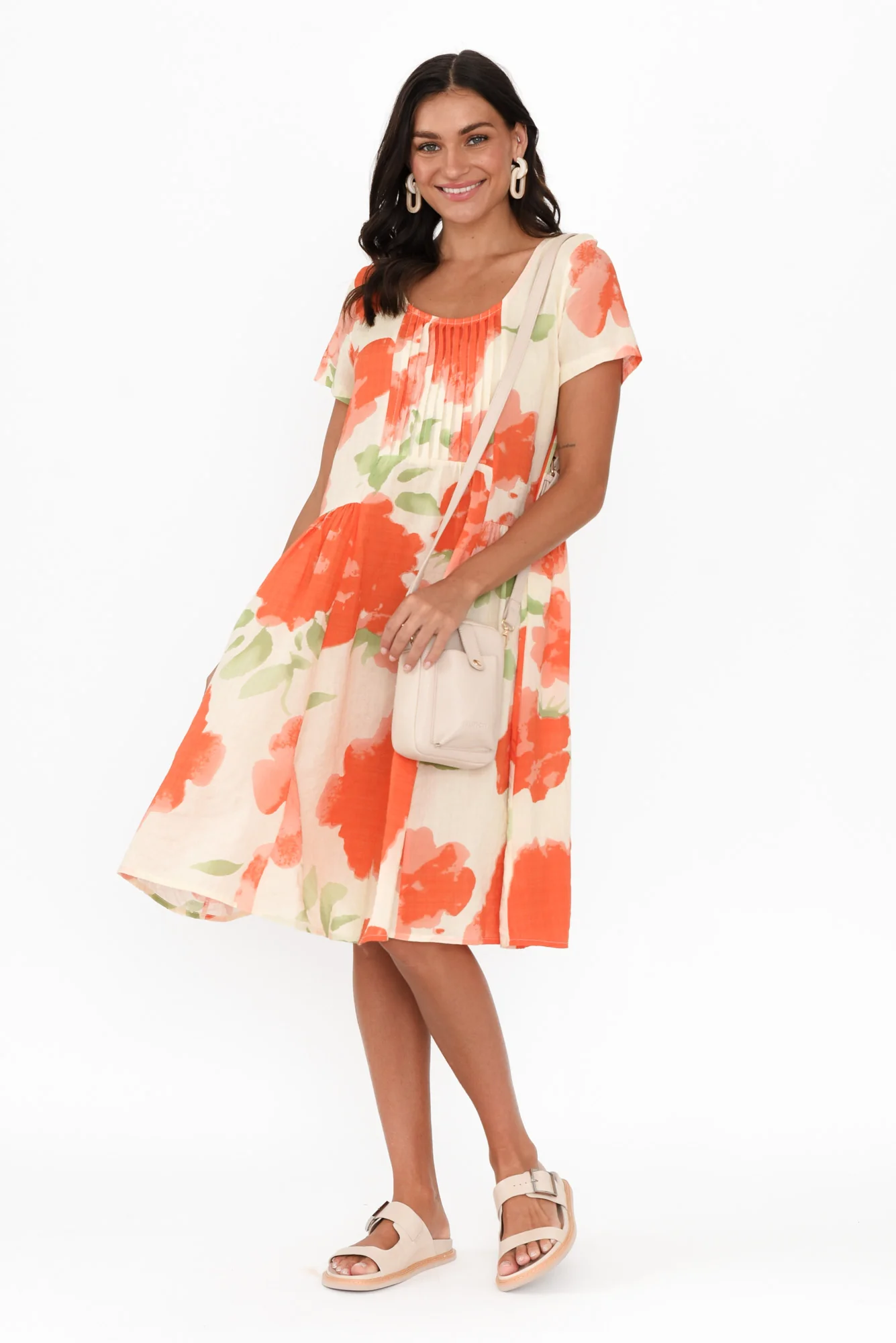 Hanoi Orange Floral Cotton Blend Dress