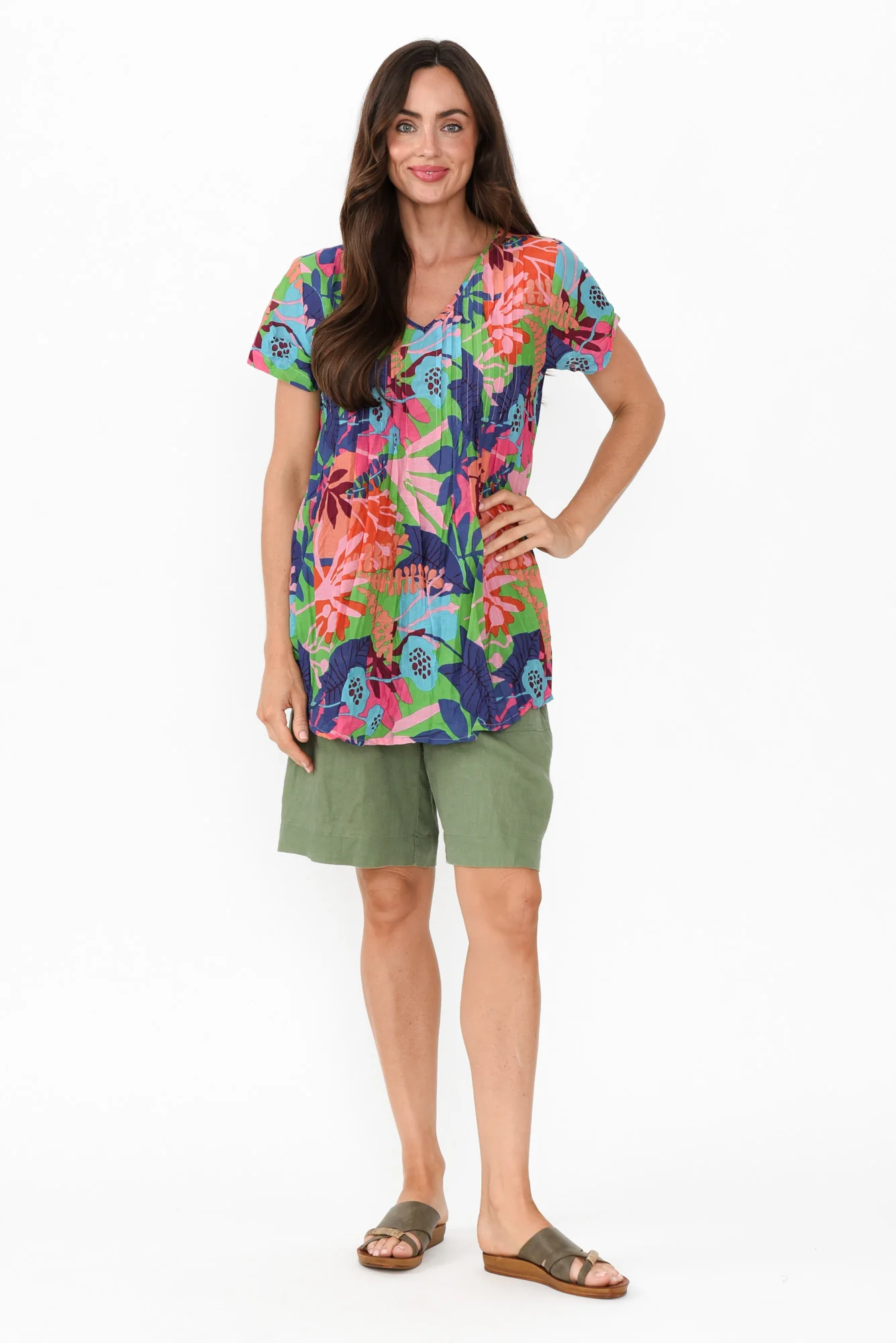 Fia Azure Blue Leaf Crinkle Cotton Top