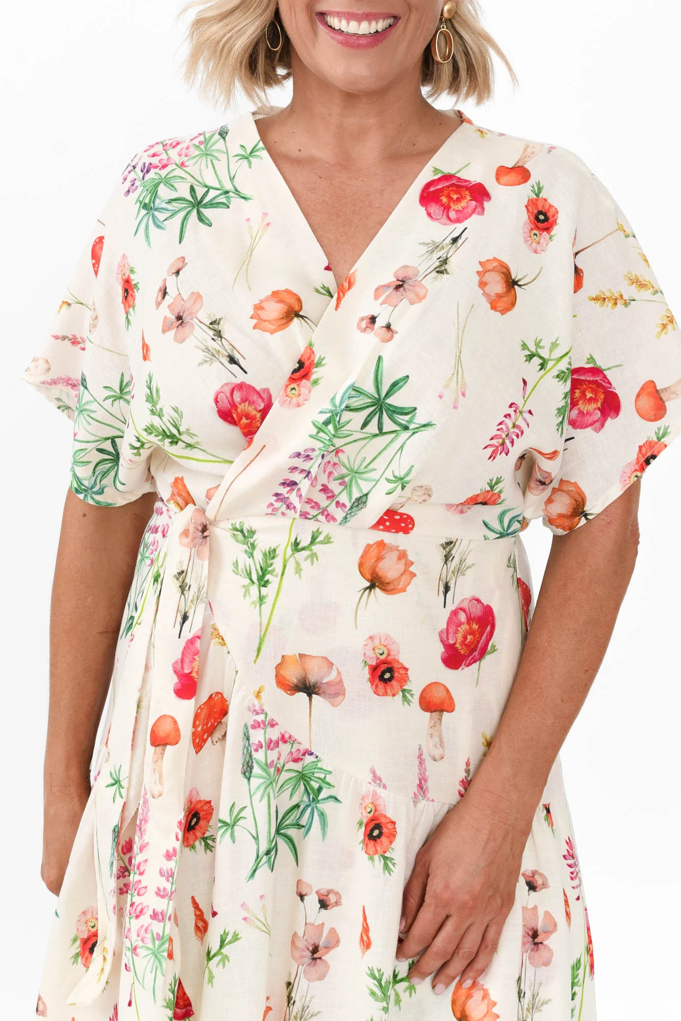 Luanne White Floral Linen Blend Dress