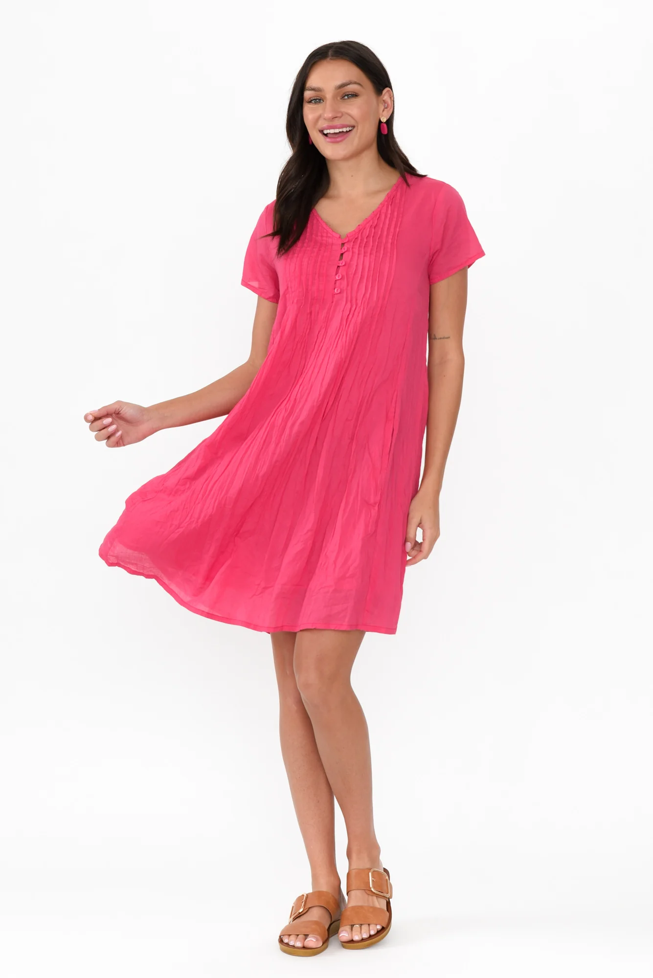 Sabina Fuchsia Crinkle Cotton Dress