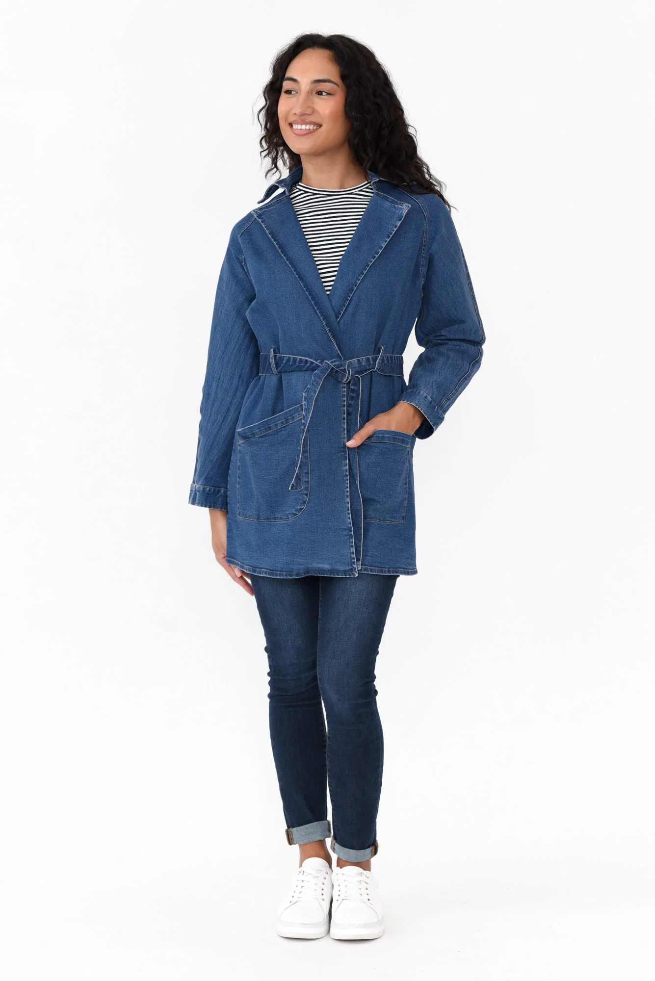 Brynn Blue Denim Tie Coat