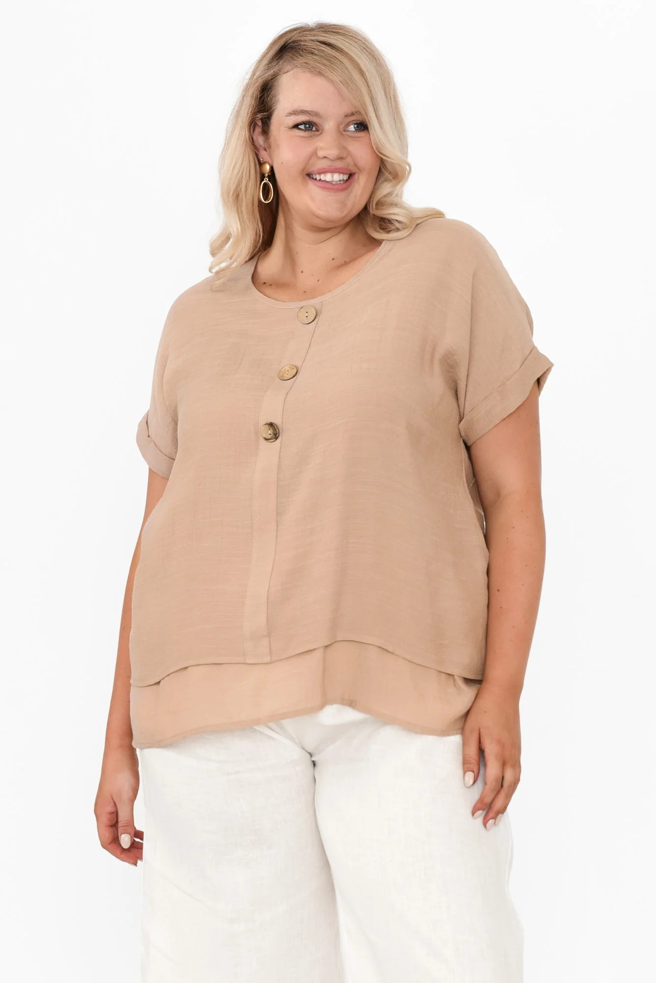 Abilene Beige Button Top