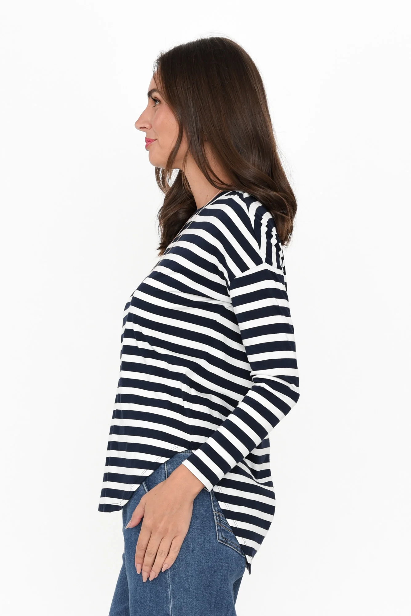 Jessie Blue Stripe Cotton Hi Lo Top