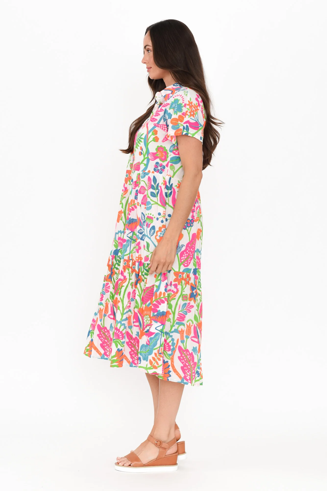 Chelly Pink Floral Cotton Collared Dress