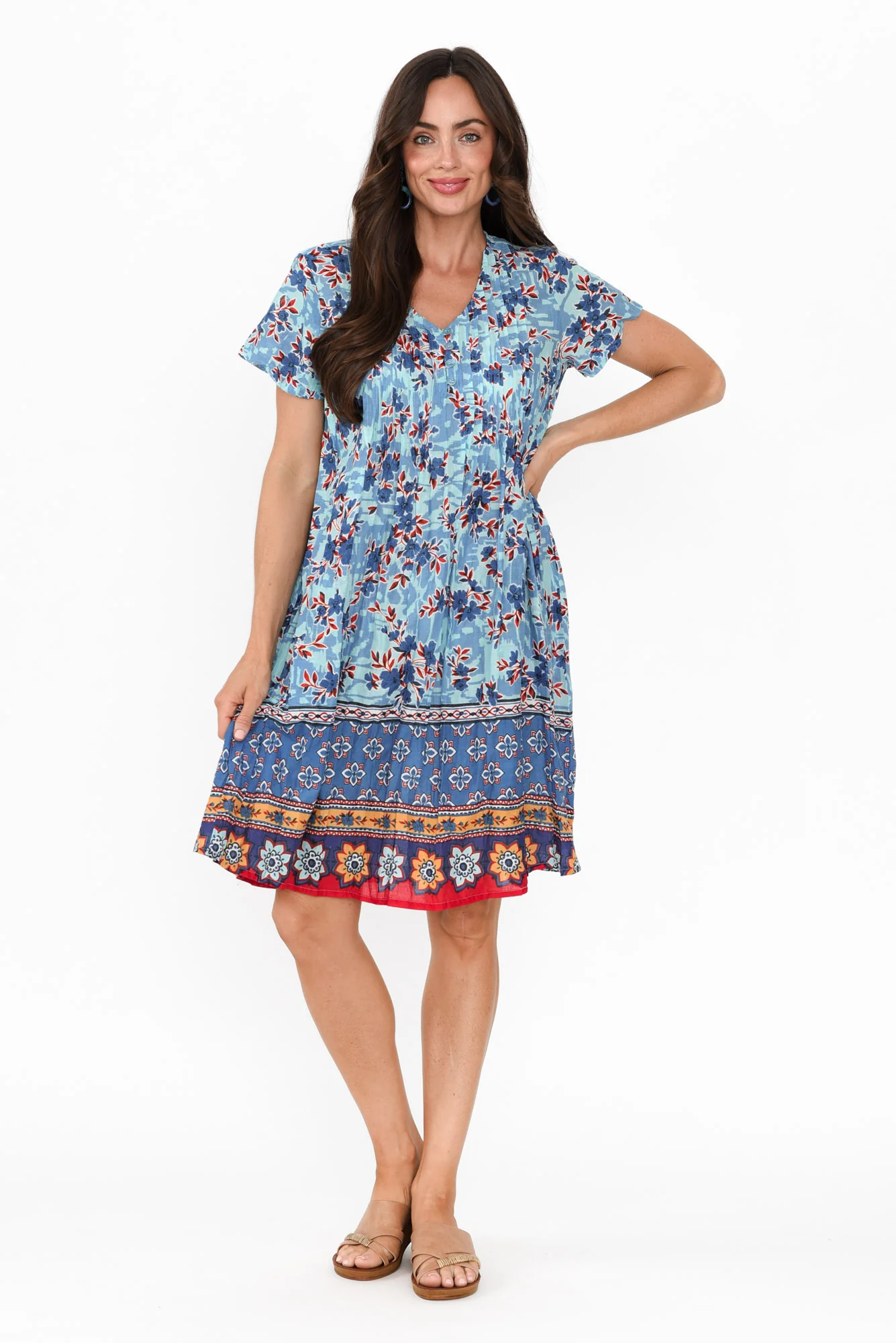 Sabina Sky Blue Bloom Crinkle Cotton Dress