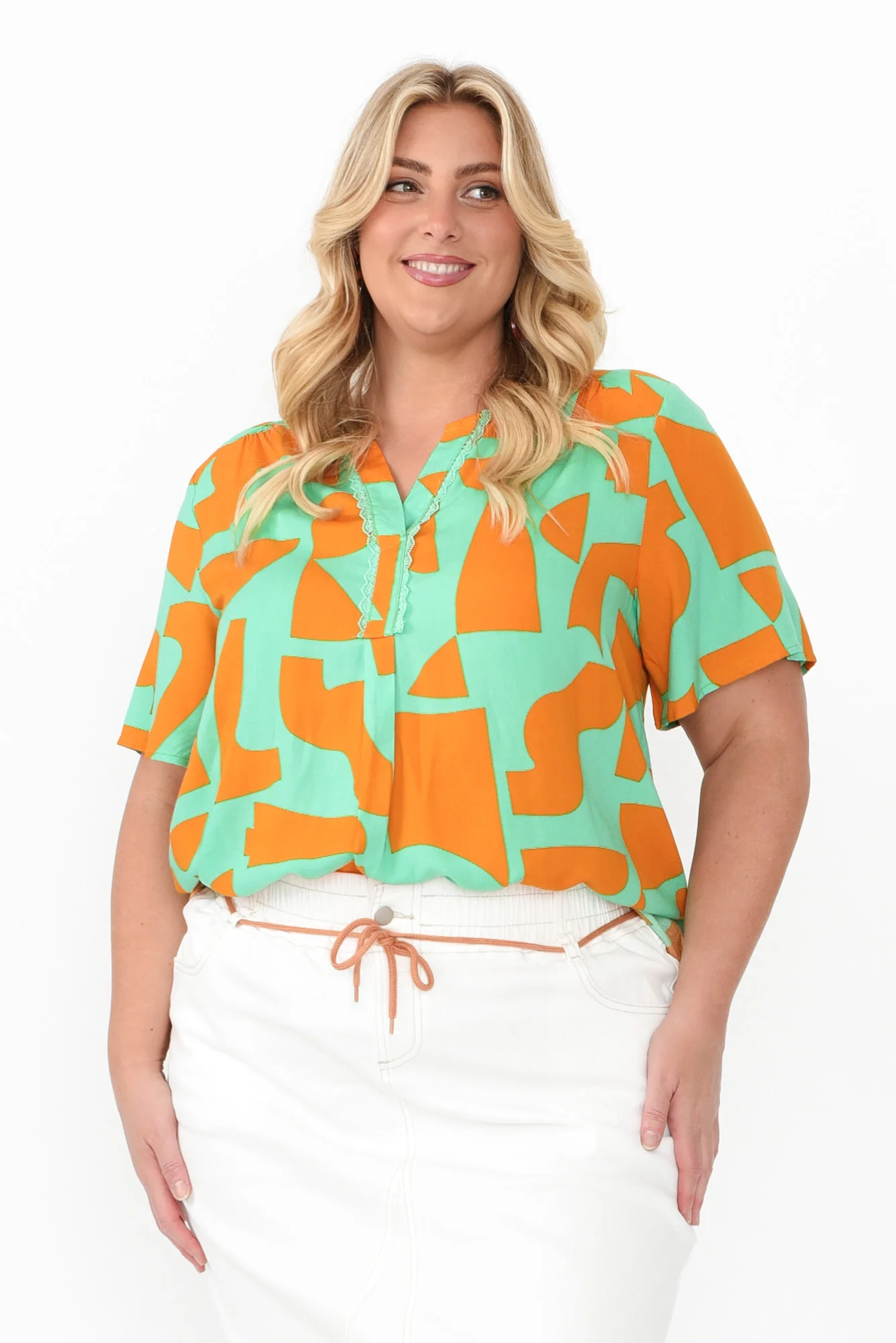 Adrina Teal Abstract Top