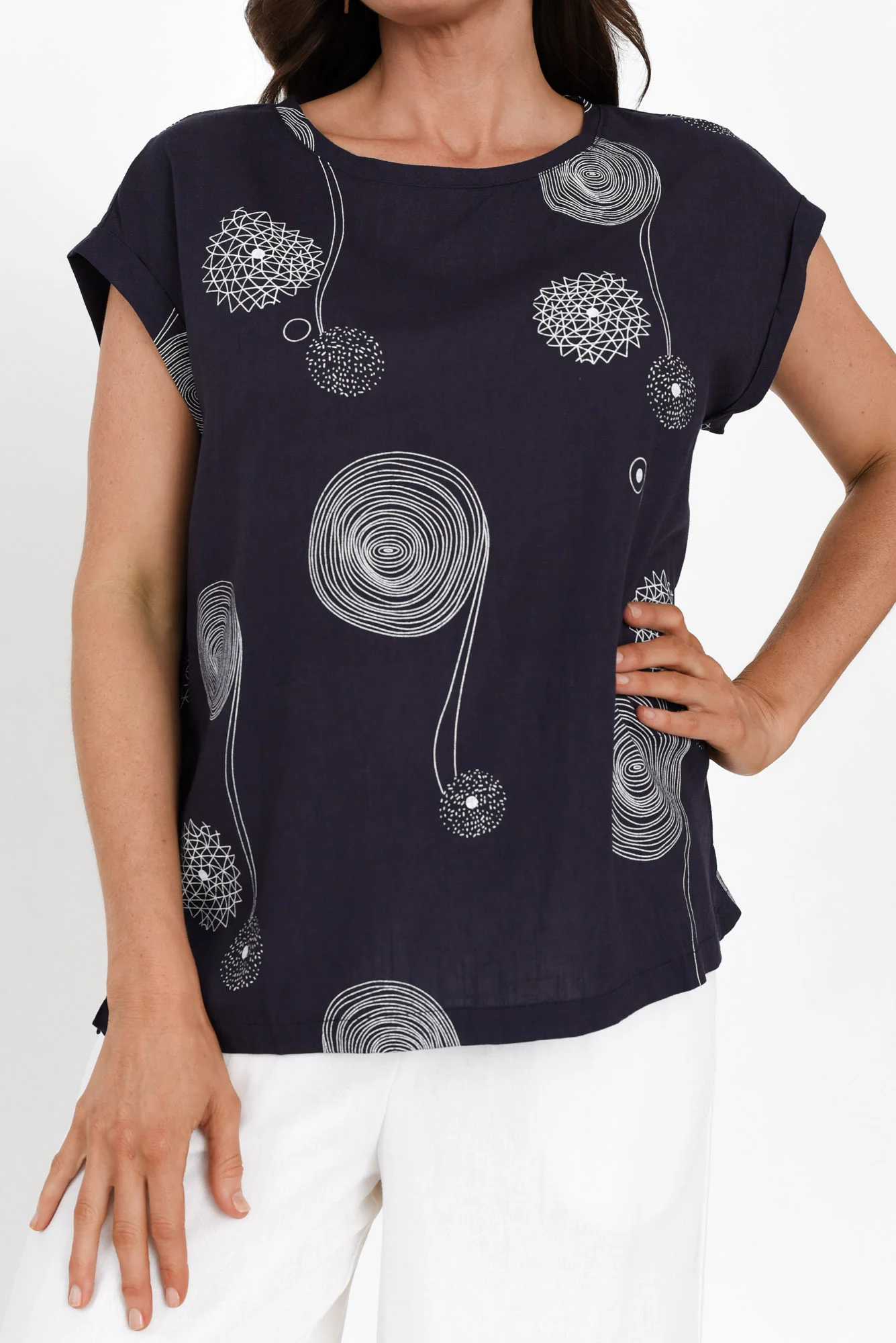 Alta Navy Swirl Linen Cotton Top
