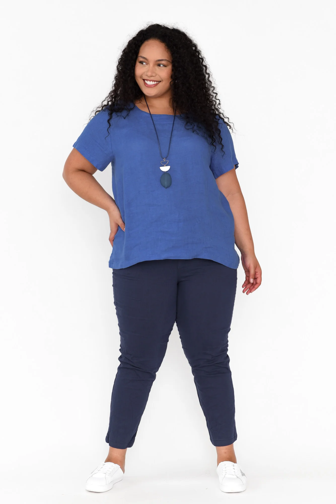 Micah Cobalt Linen Scoop Neck Top