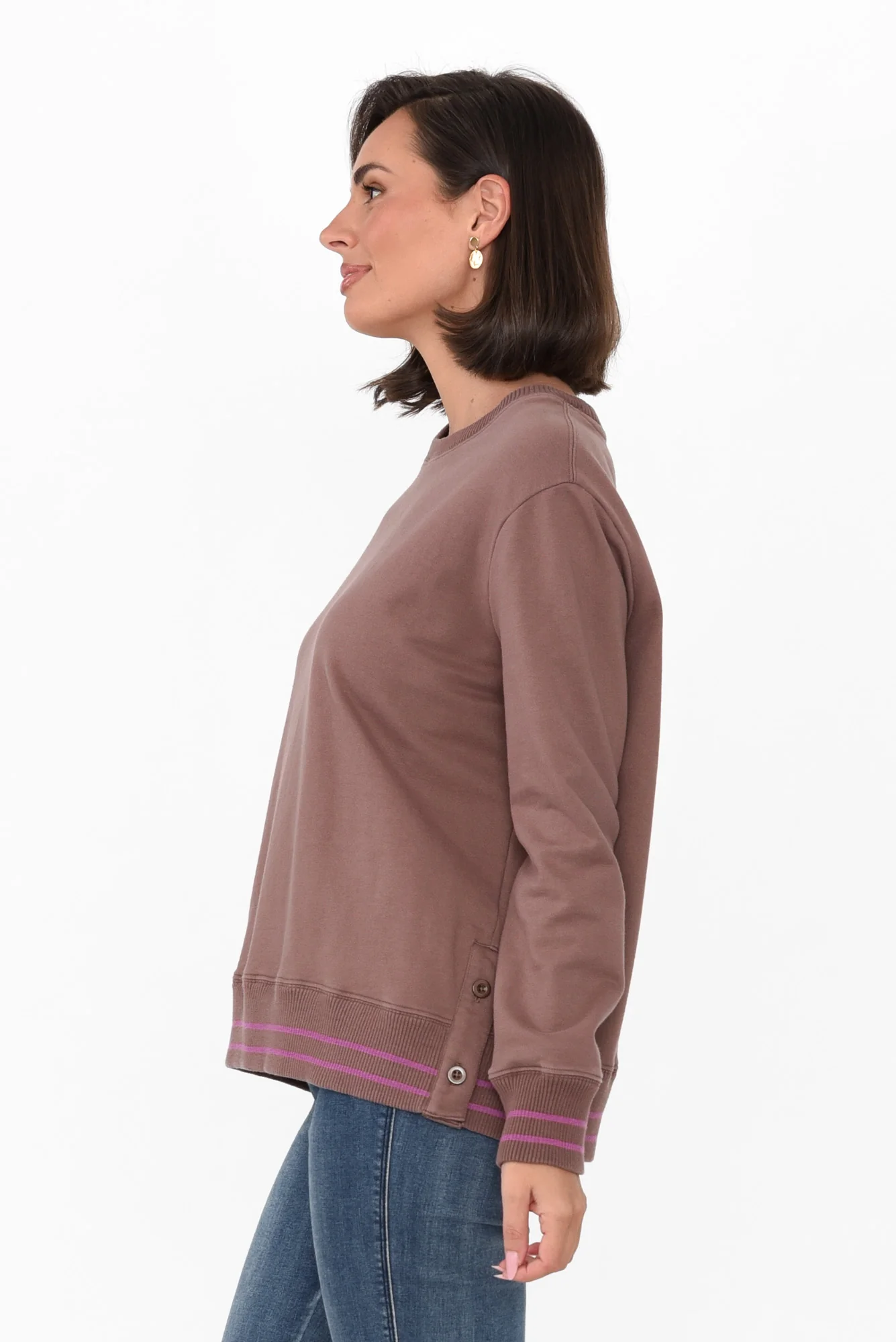 Leonie Brown Trim Cotton Blend Top