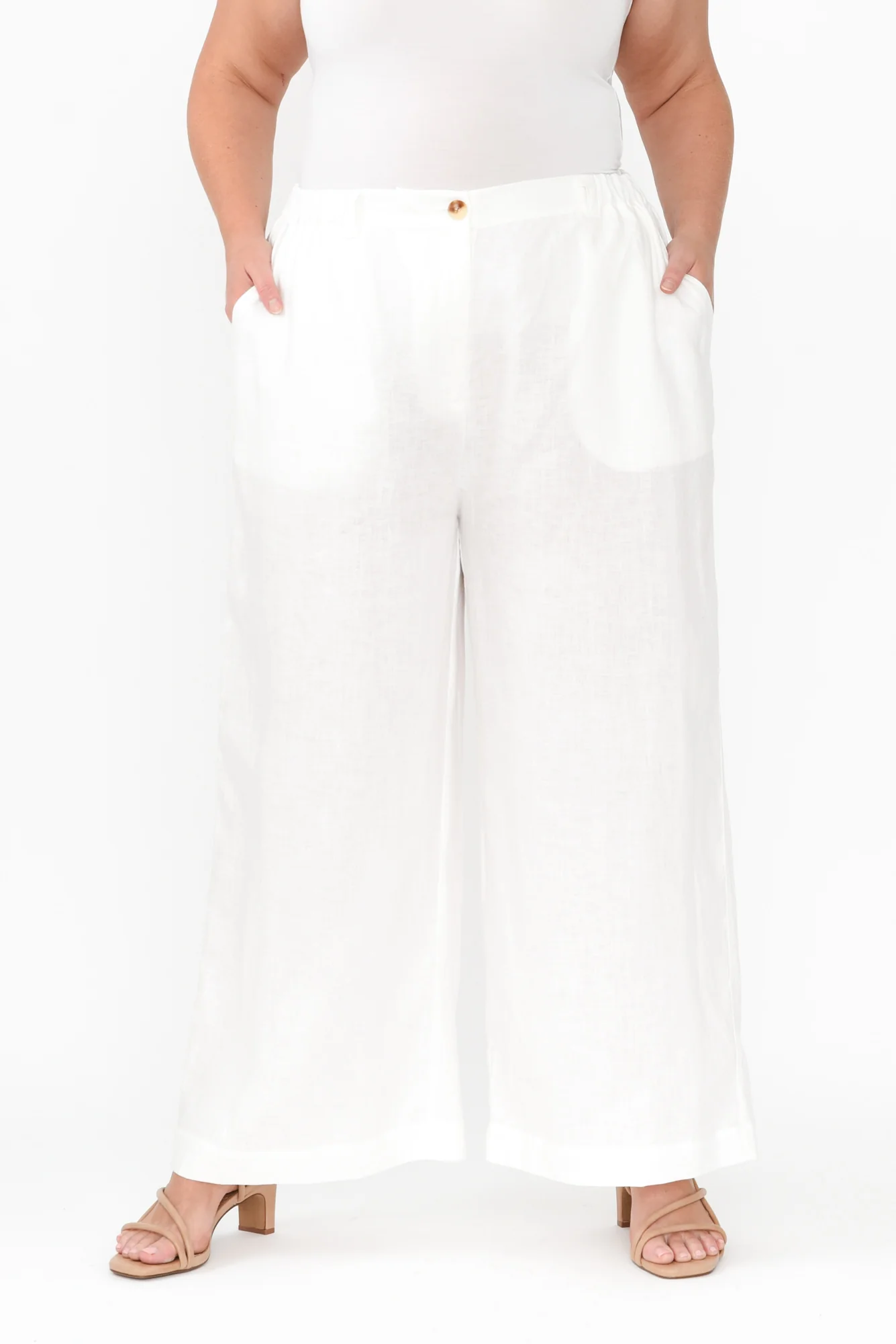 Delsey White Linen Wide Leg Pants