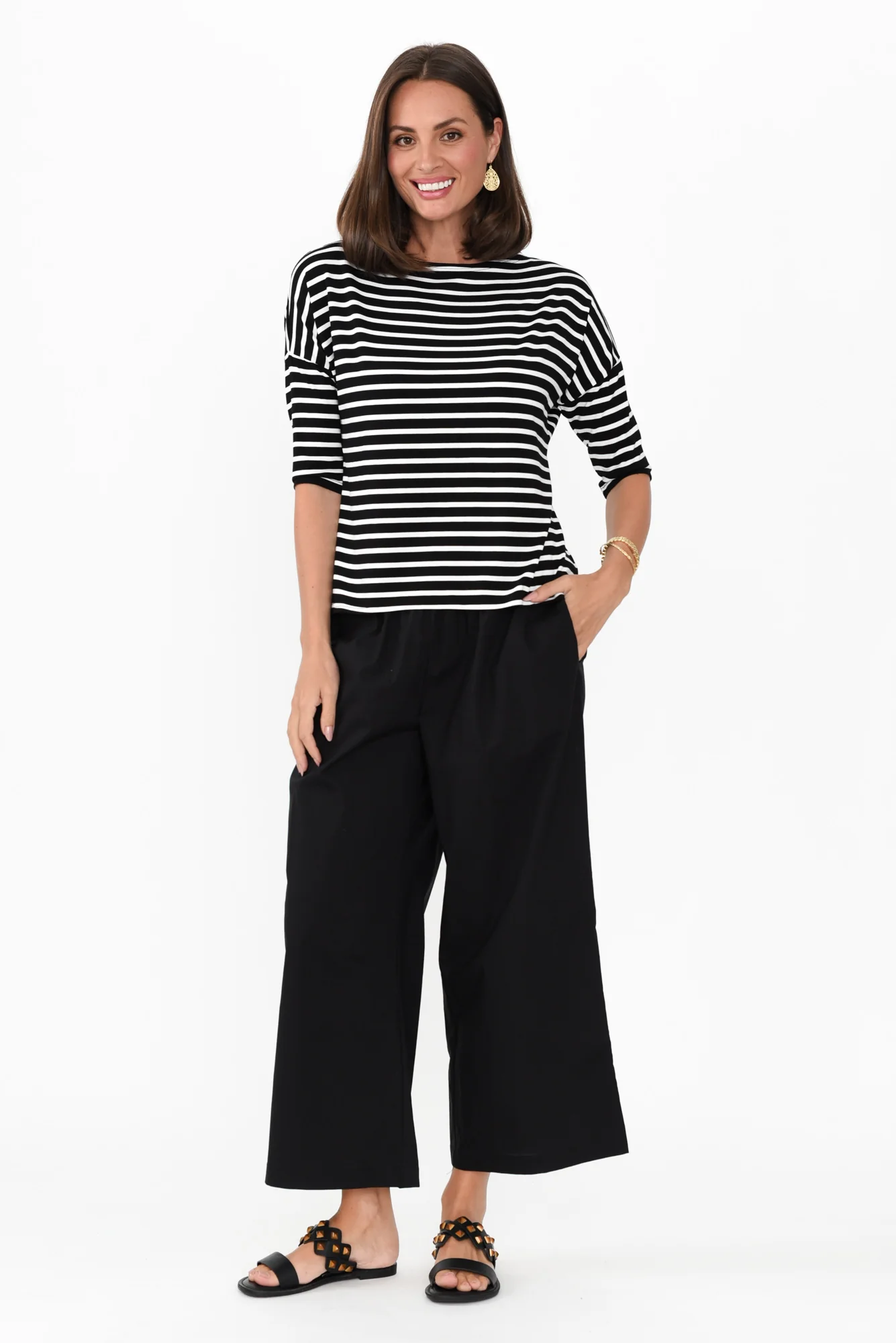 Sevilla Black Wide Leg Cotton Pants