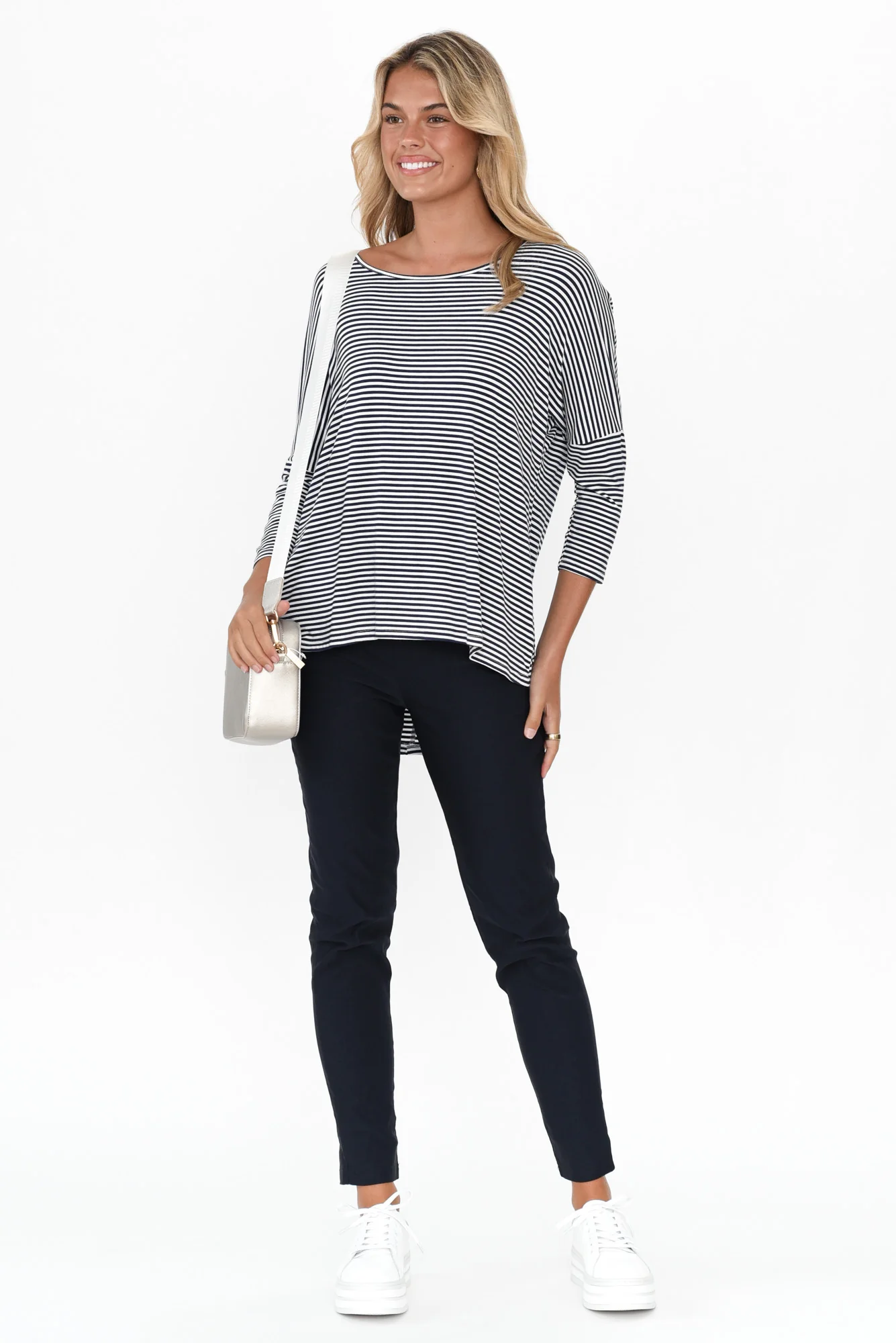Navy and White Stripe Milan 3/4 Sleeve Top