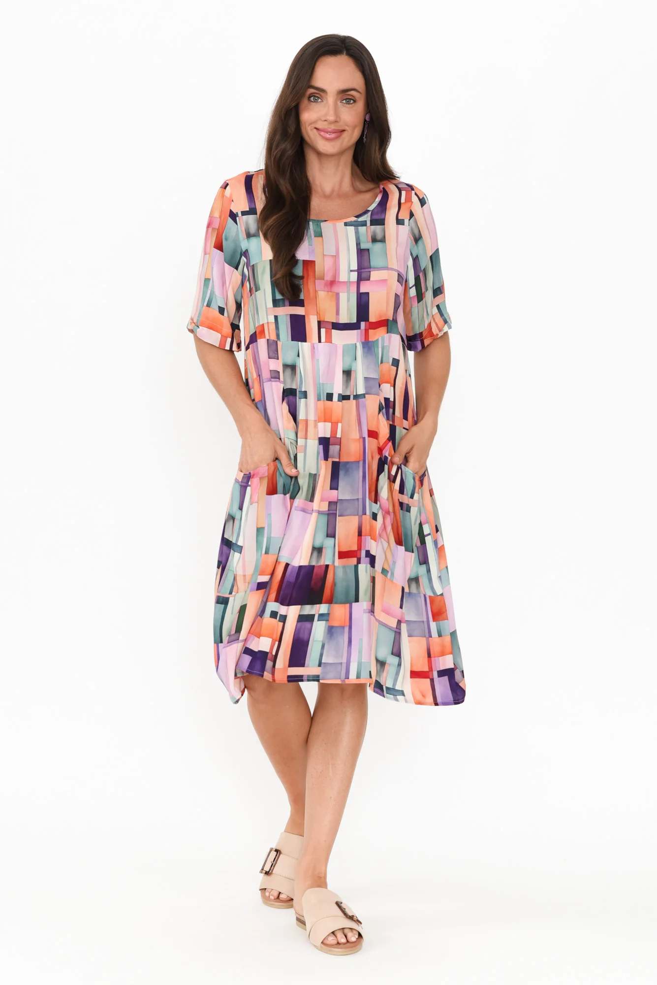 Floria Purple Geo Pocket Dress