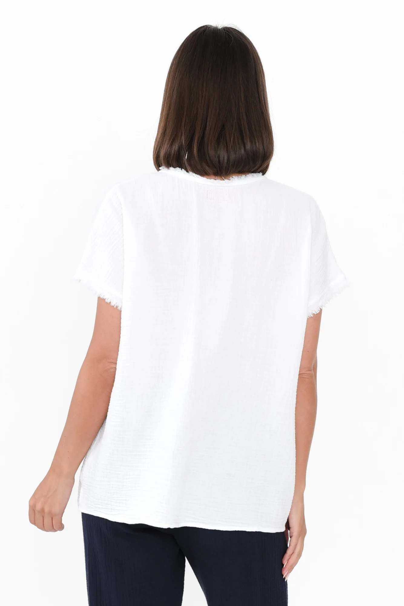 Haltia White Cotton Cheesecloth V Neck Top