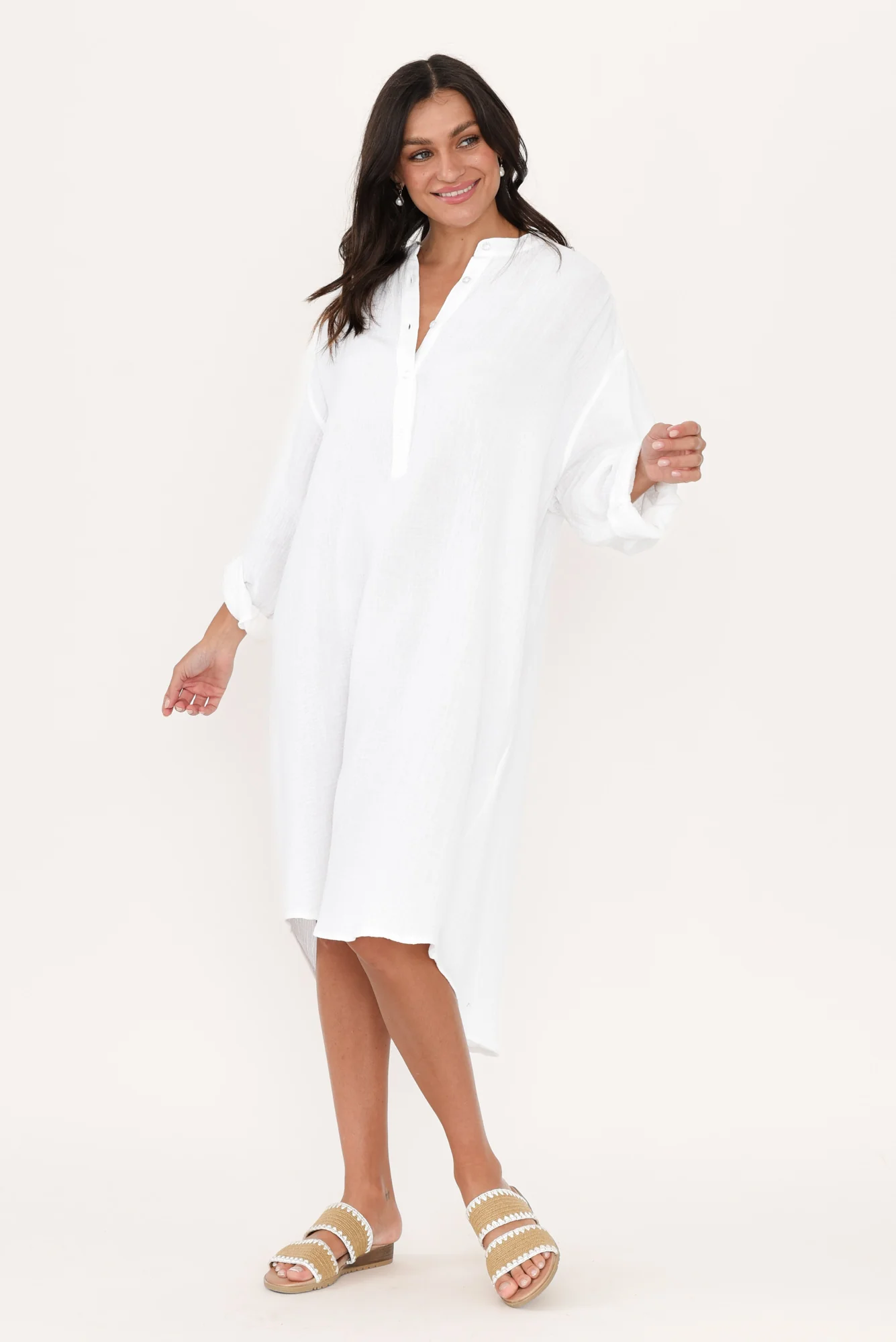 Tropez White Cotton Cheesecloth Kaftan
