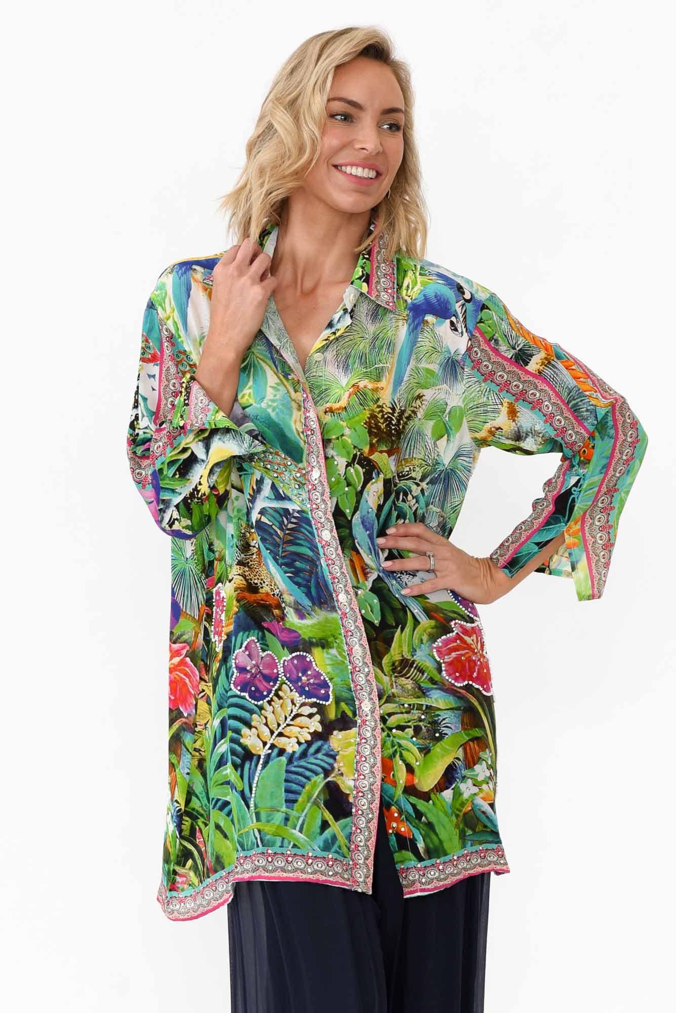 Tropical Green Silk Resort Shirt