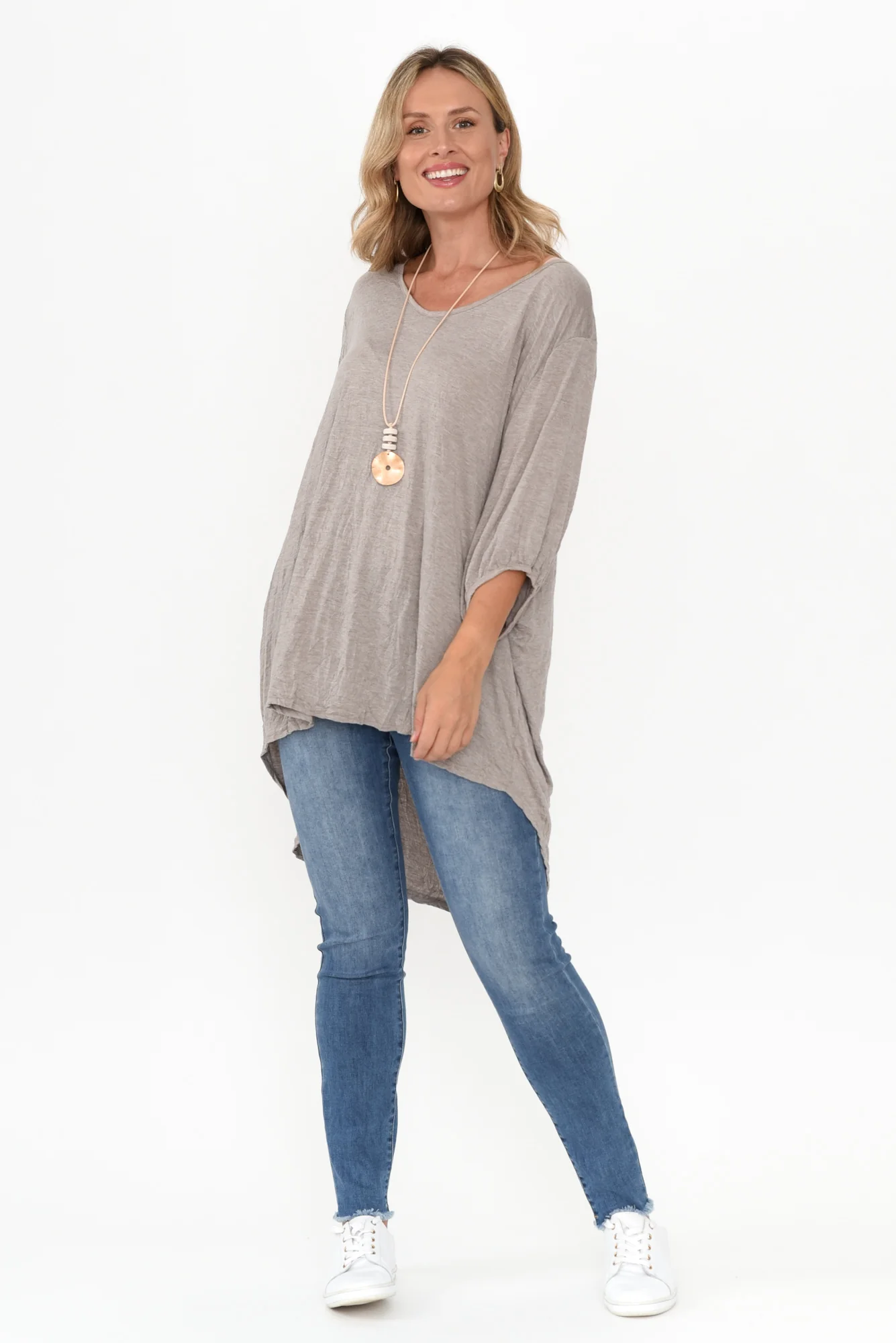 Agnes Oat Crinkle Cotton Hi Lo Top