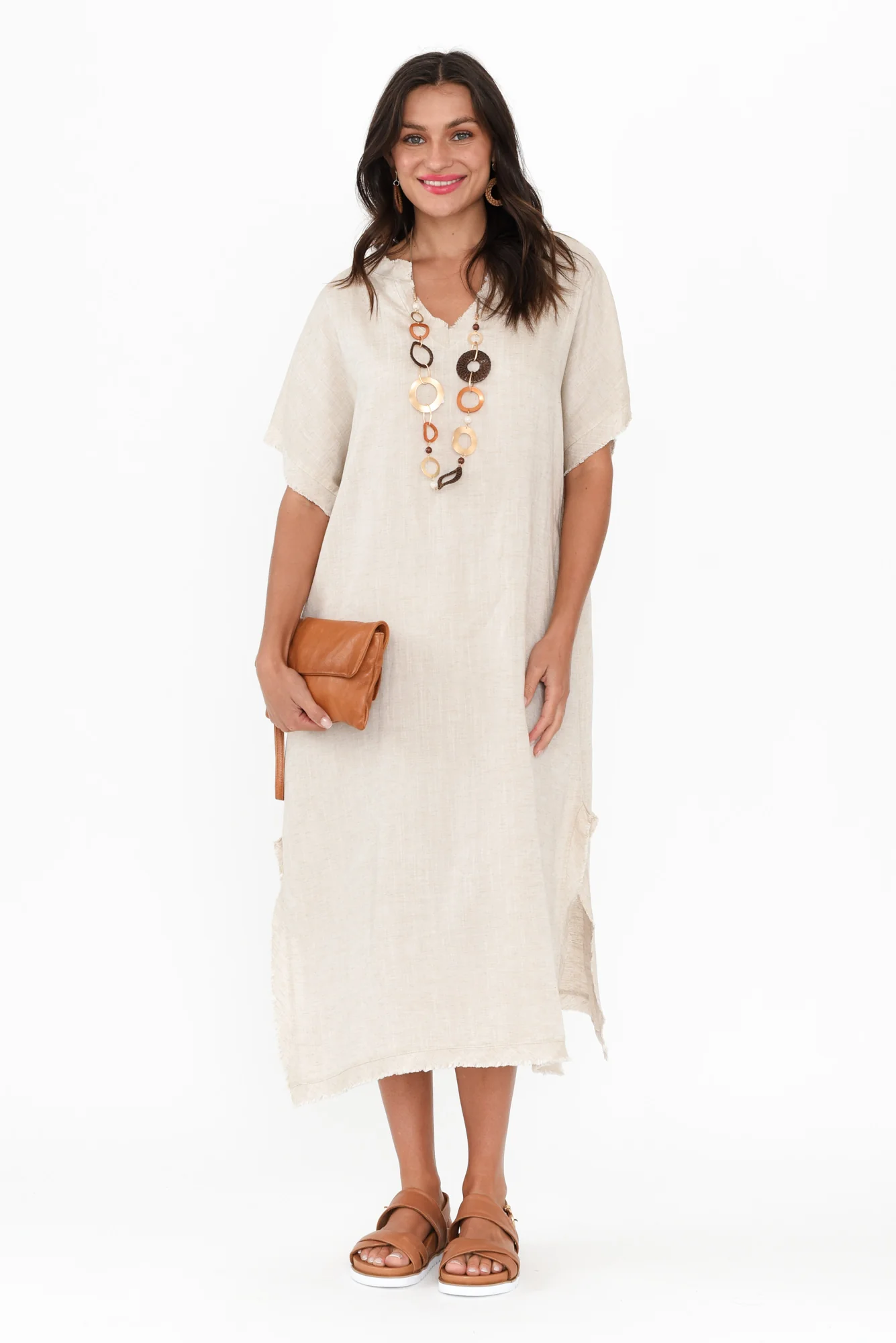 Darlene Beige Linen Blend Dress