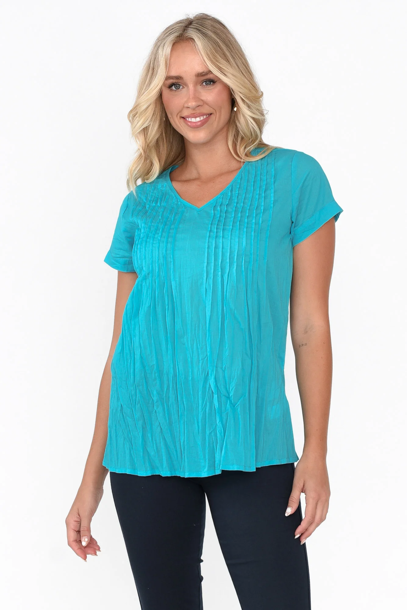 Fia Sky Blue Crinkle Cotton Top