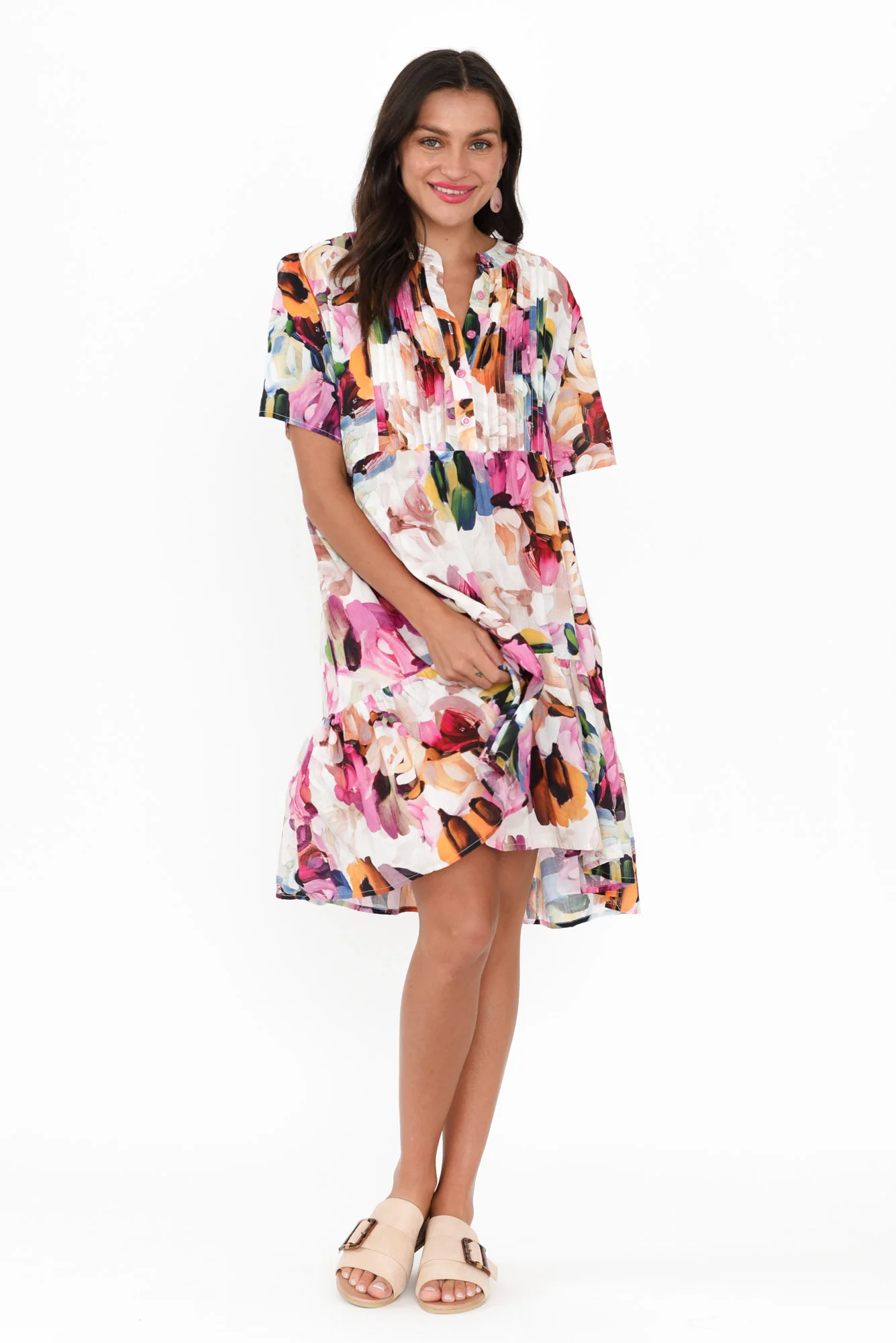 Dora Purple Floral Pleated Dress