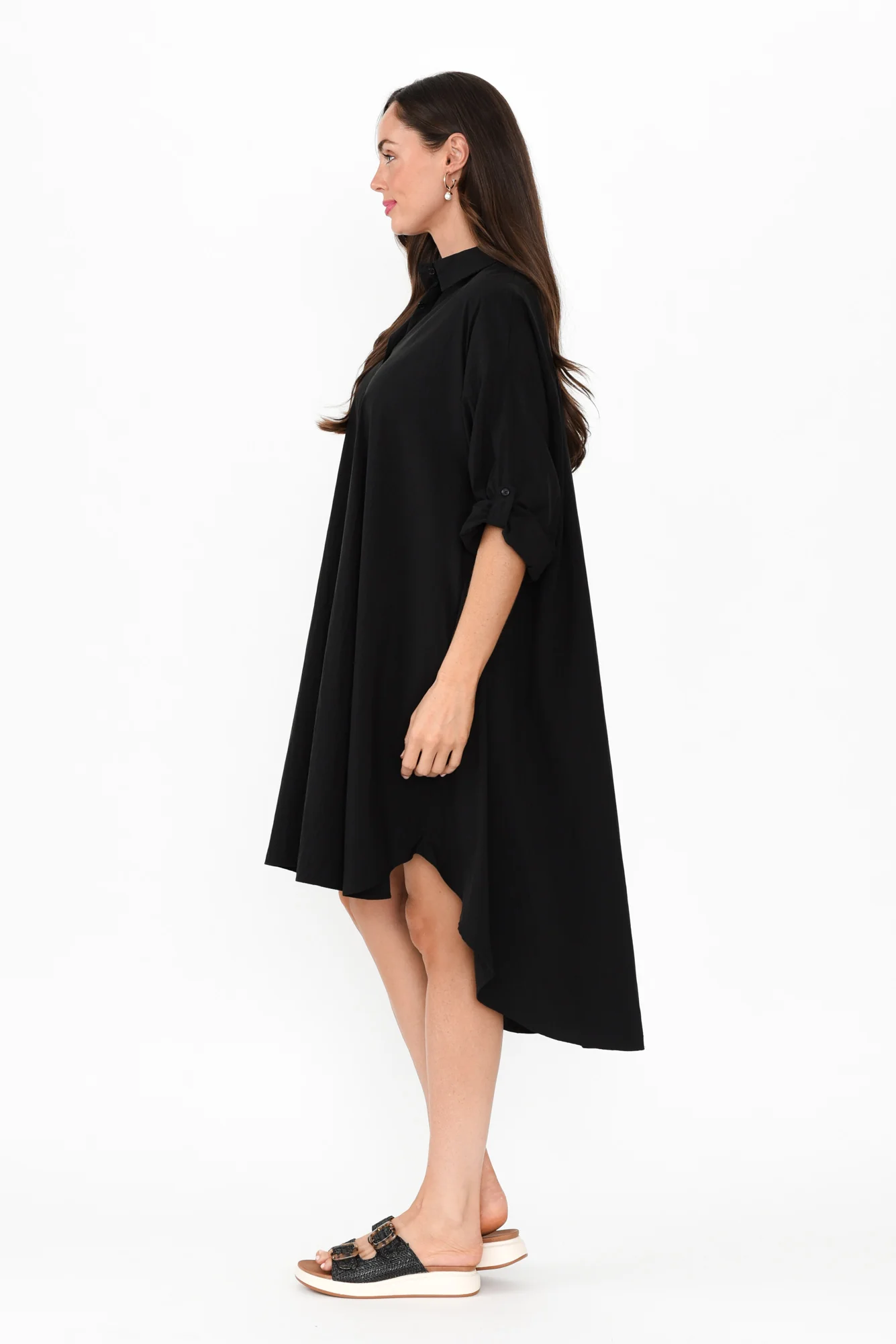 Kasia Black Collared Shirt Dress