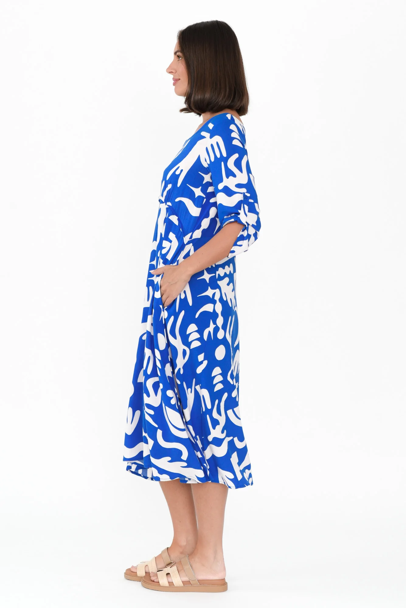 Curio Blue Abstract Crescent Dress