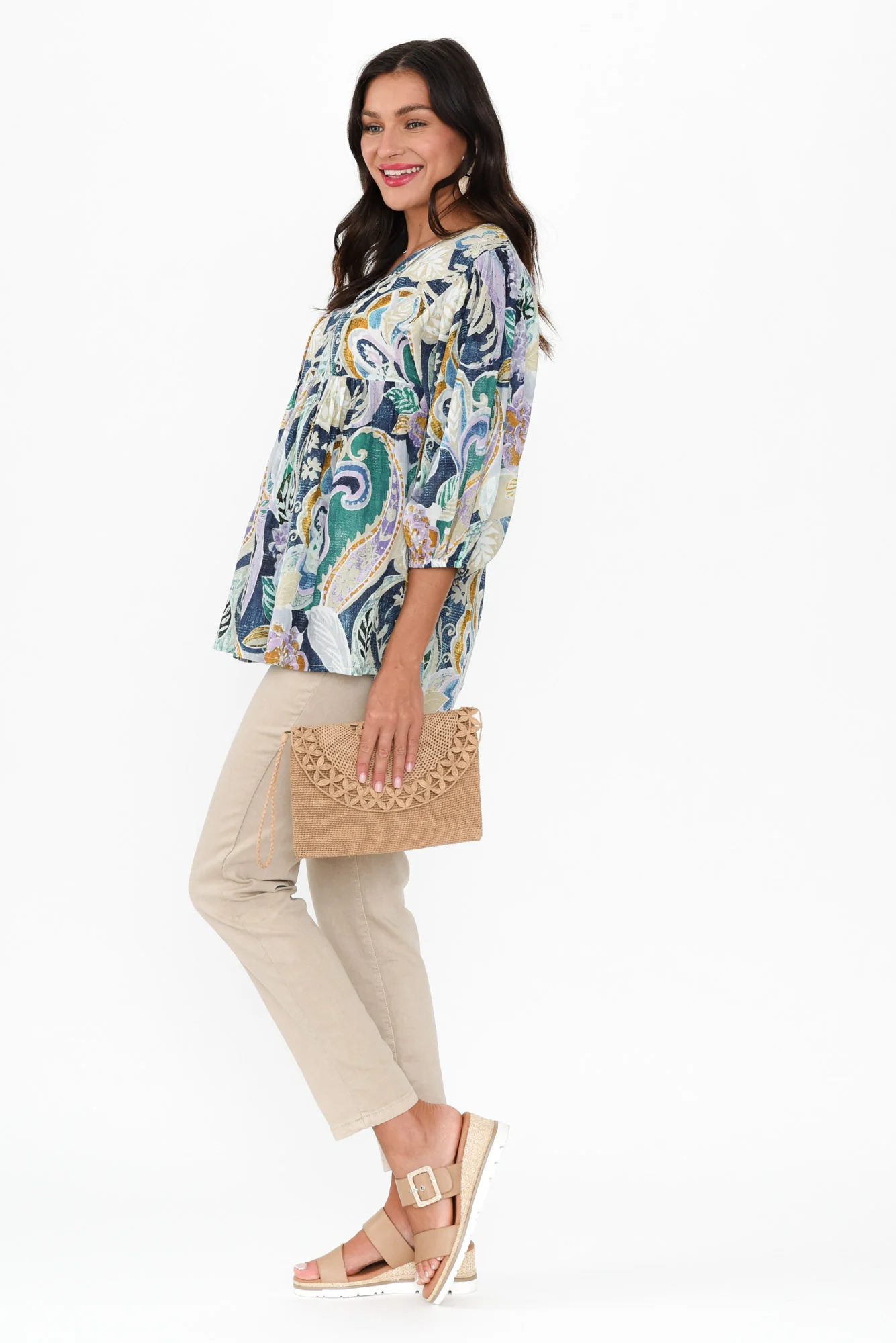 Rosa Blue Paisley Cotton Tie Top