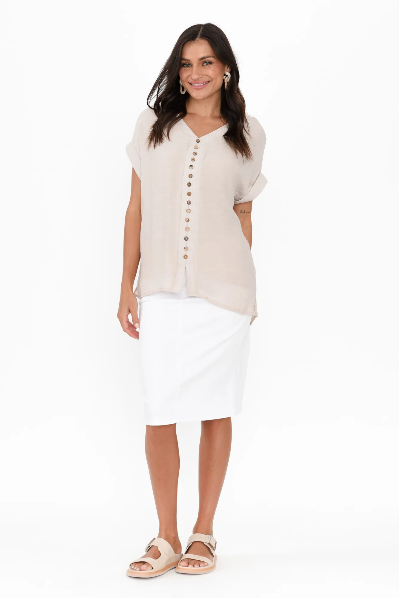 Miray Beige Button Top