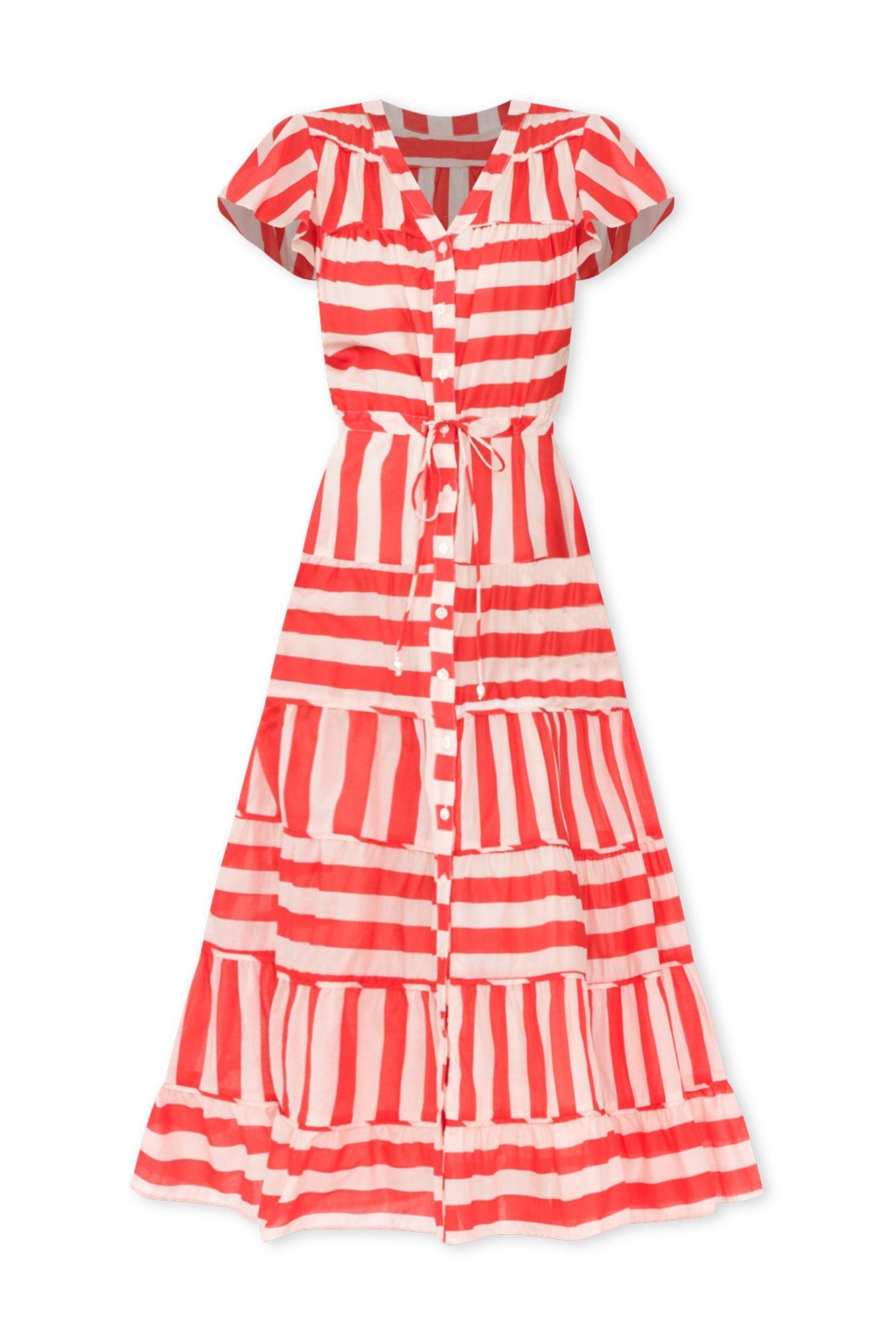 Delilah Red Stripe Cotton Tiered Dress