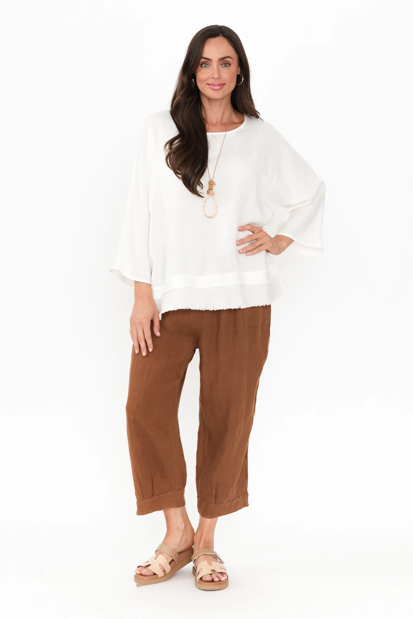 Elide Mocha Linen Cropped Pants