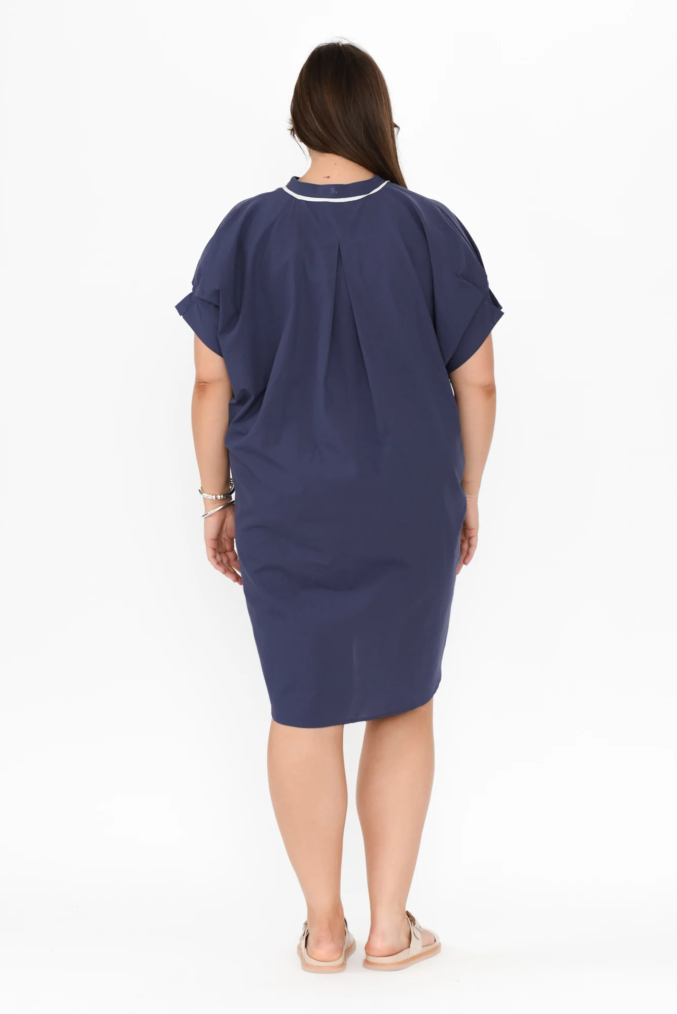 Ellen Navy Contrast Cotton Poplin Dress