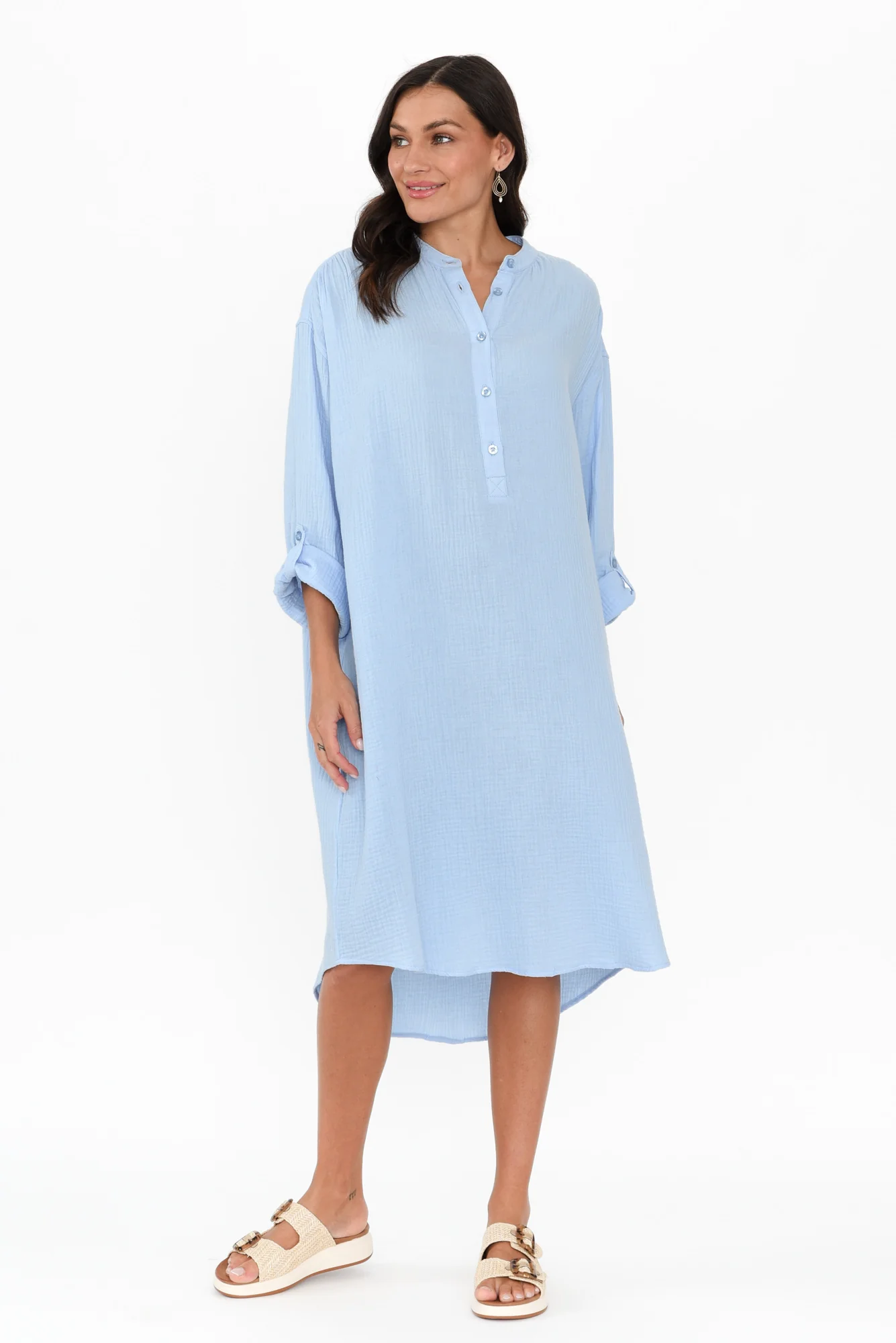 Tropez Blue Cotton Cheesecloth Kaftan