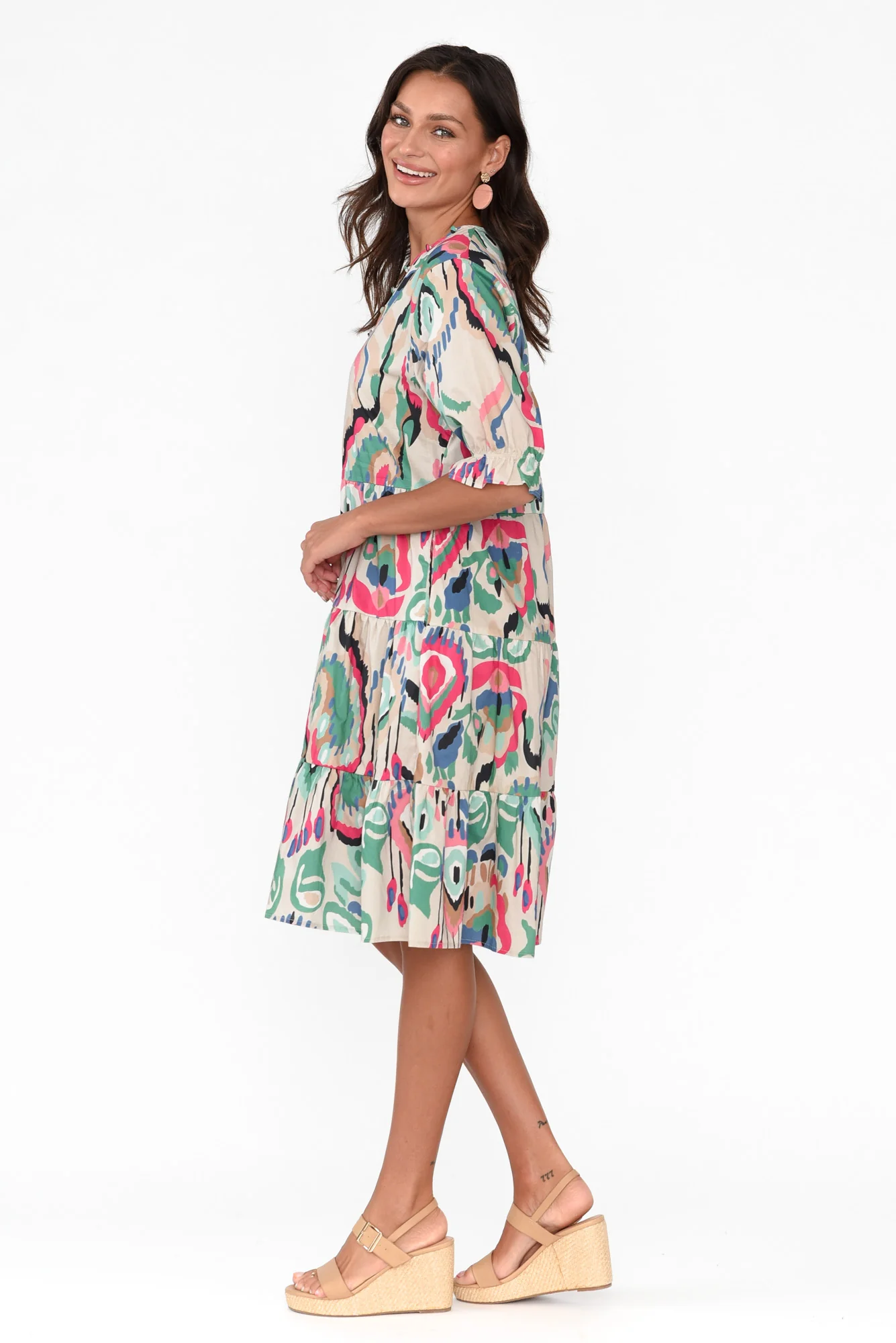 Anielle Aqua Abstract Tier Dress