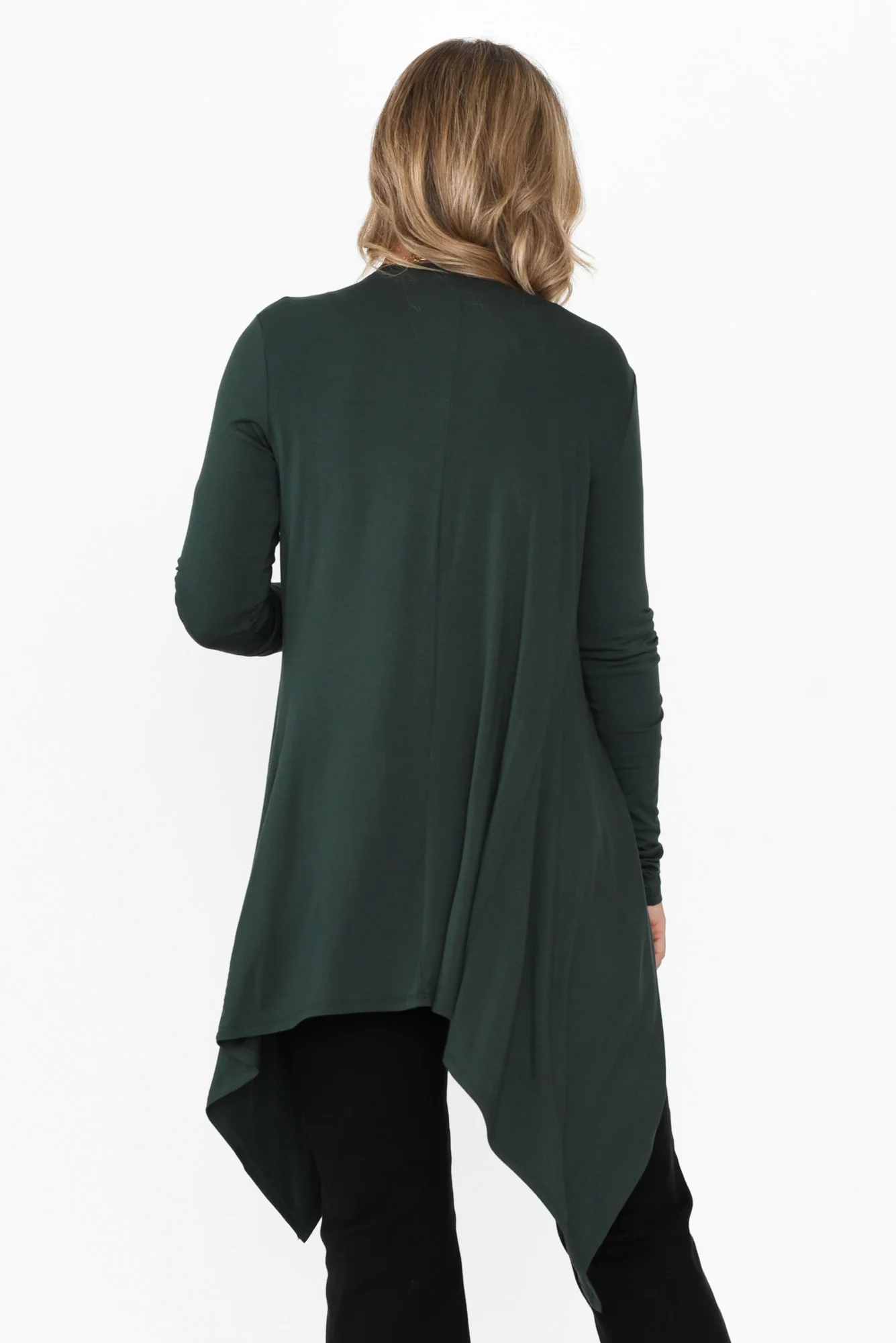 Dark Green Bamboo Waterfall Cardigan