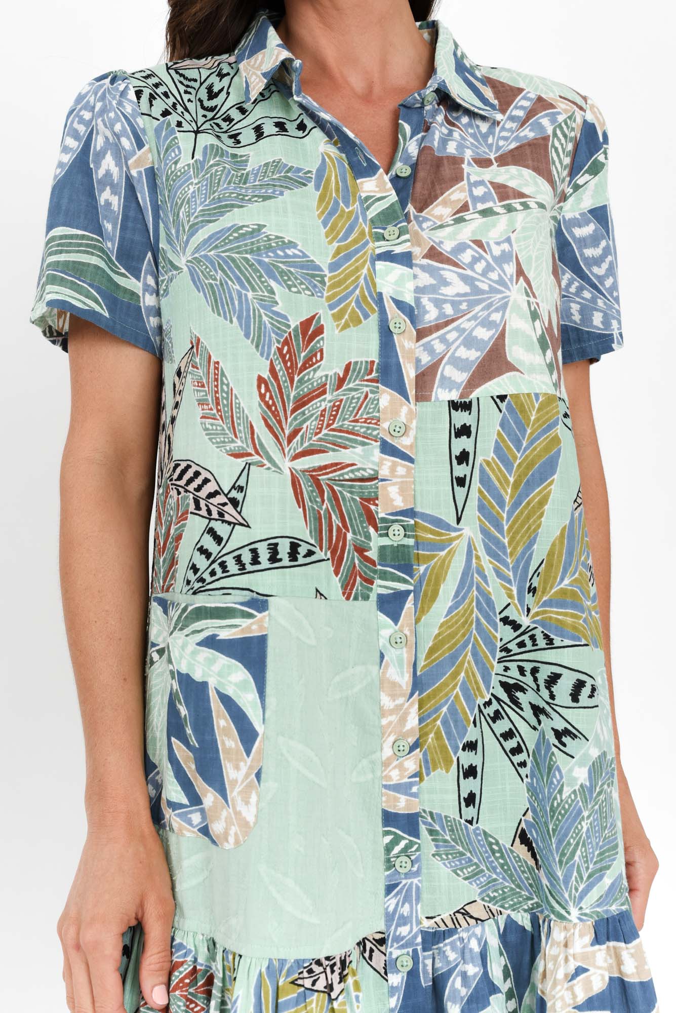 Fitzroy Green Leaf Cotton Collared Dress