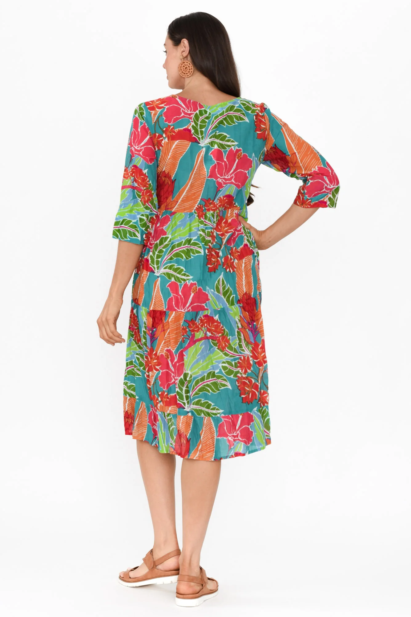 Milana Emerald Tropical Crinkle Cotton Dress