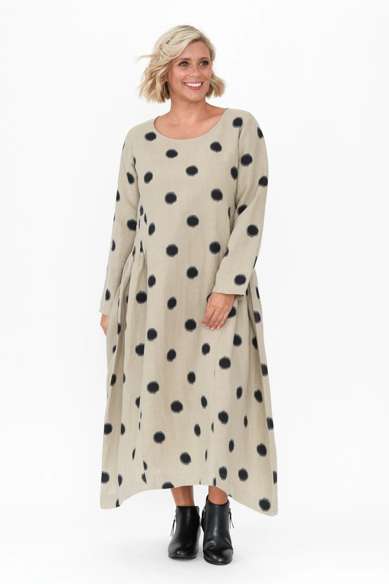 Alpine Navy Spot Cotton Linen Dress